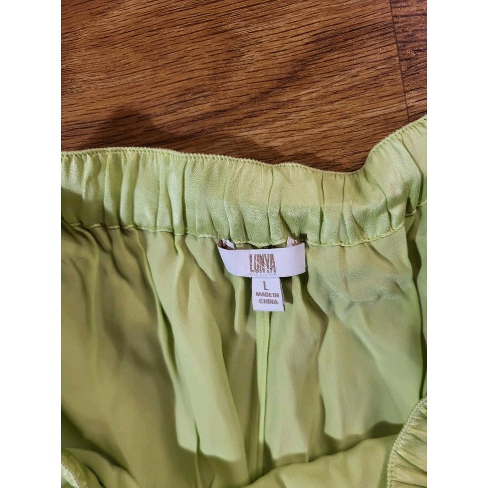 Lunya Washable Silk Women's Pajama Set Tulip-back Tank & Shorts Lime Green Large - Picture 4 of 5